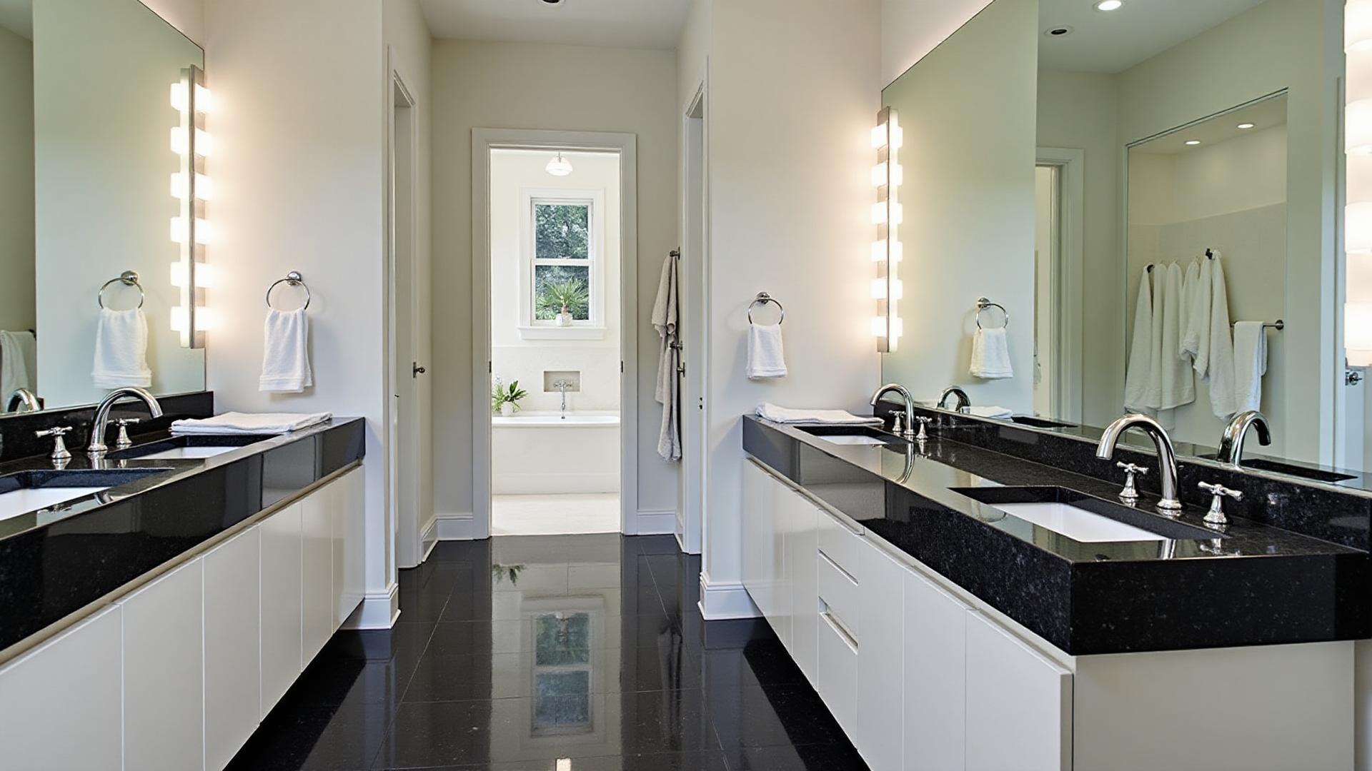 Absolute Black granite bathroom vanity installed in Fort Myers FL by HB Marble and Granite